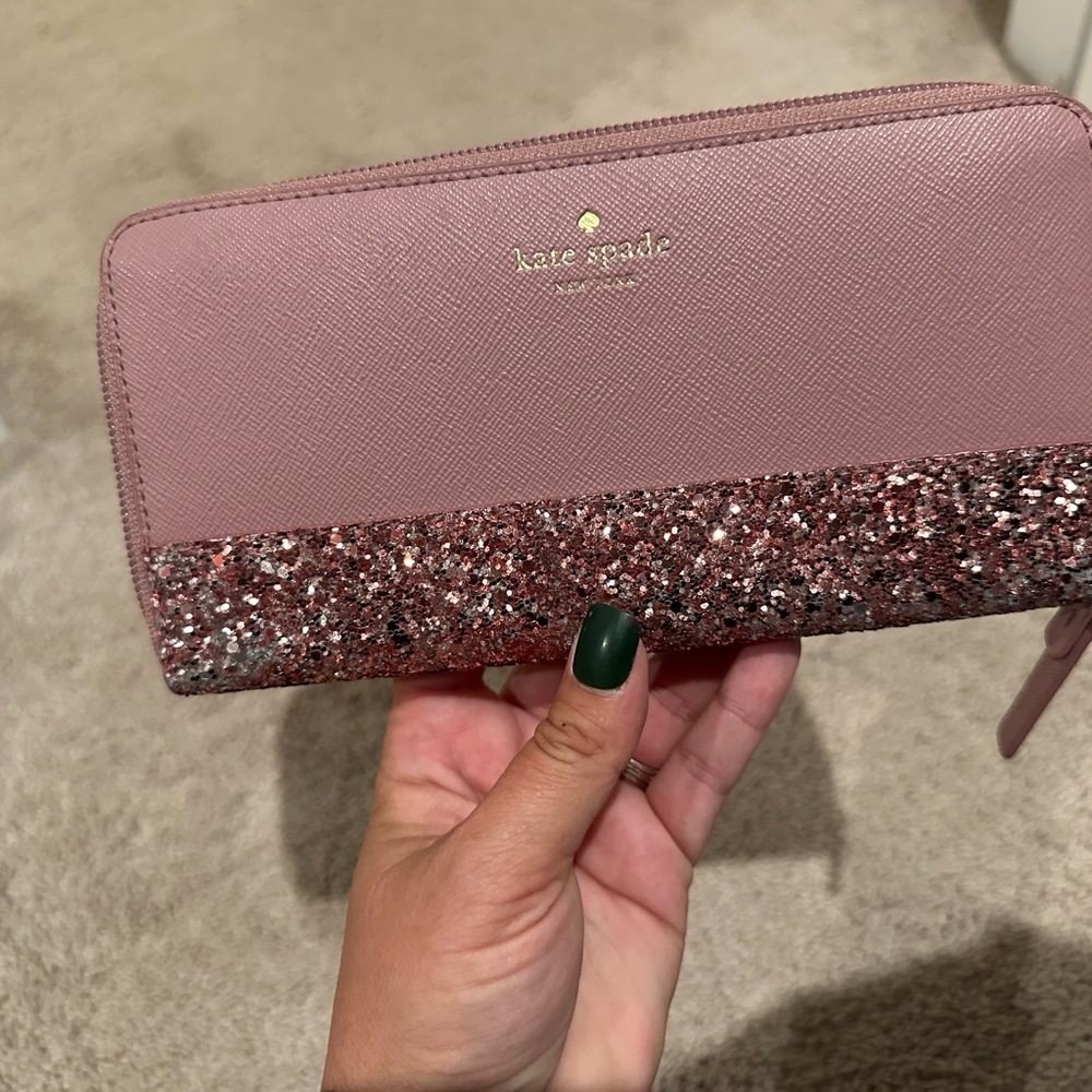 Glitter Kate spade dusty peony pink Neda wallet